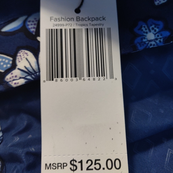NWT Vera Bradley Fashion Backpack in Navy - Picture 5 of 5